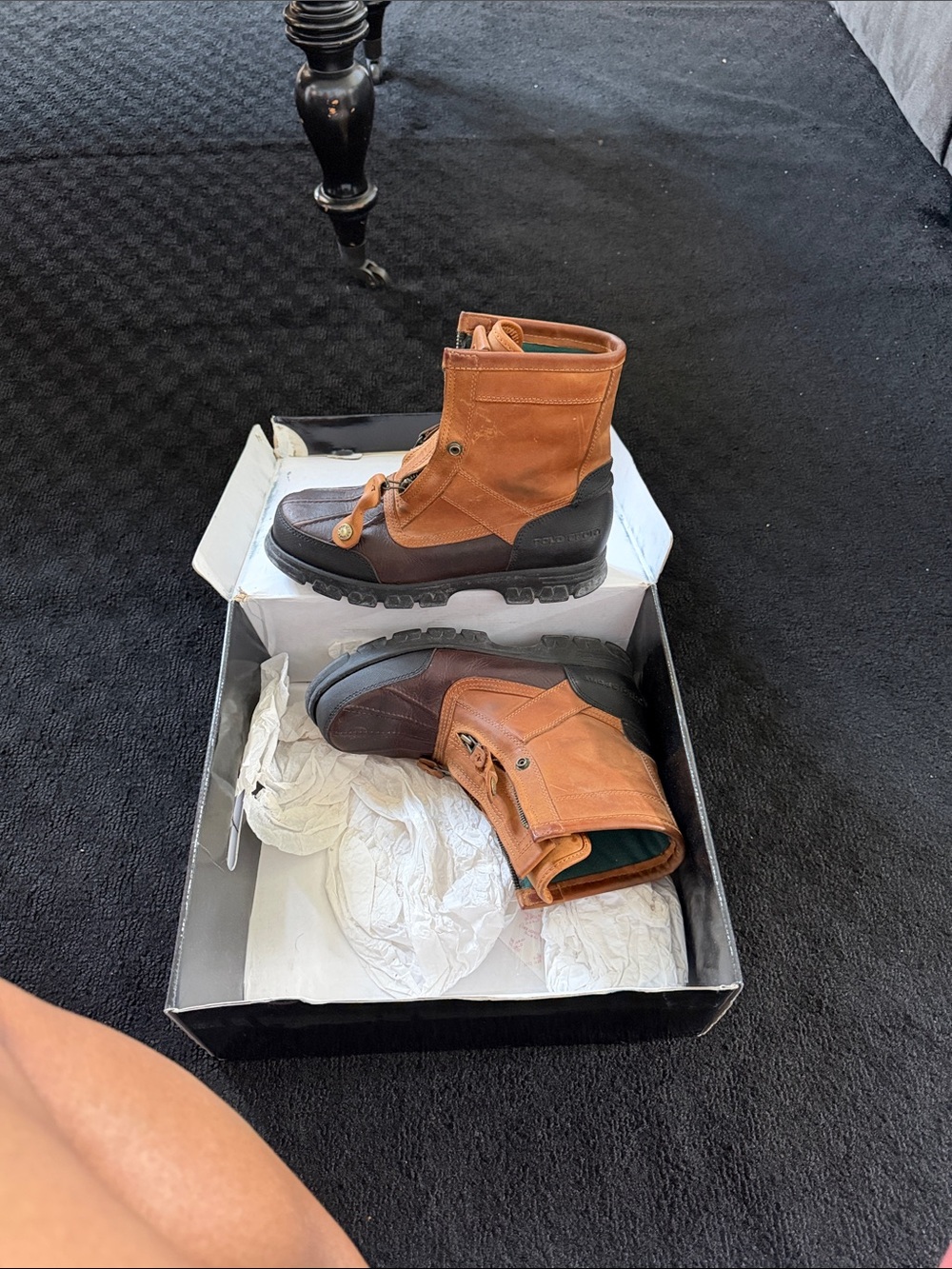 Polo by Ralph Lauren Tan and Dark Brown Leather Work Boots